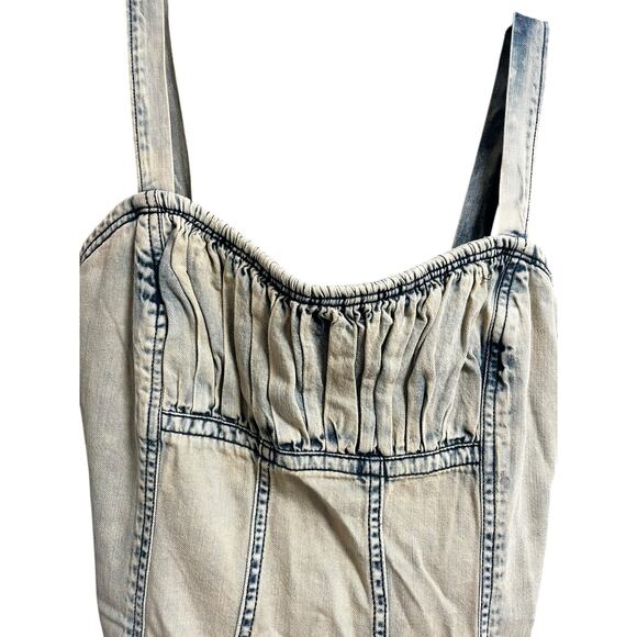 Anthropologie Pilcro Denim Drop-Waist Romper | Womens M, Bleach Wash Blue NEW - Picture 7 of 14